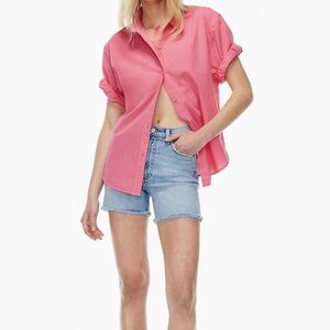 Aritzia denim forum 50s arlo high rise thigh jean shorts bleu size 25